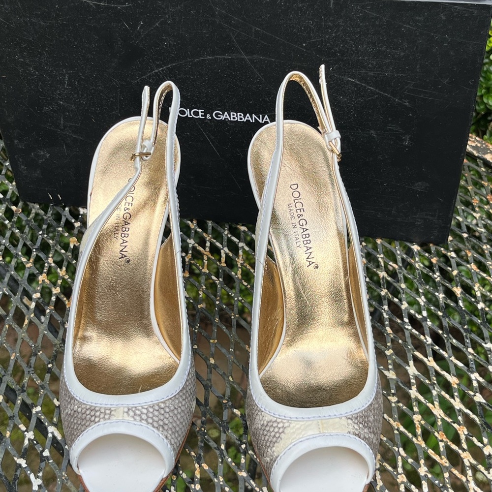 Dolce & Gabbana Gold and White Heels